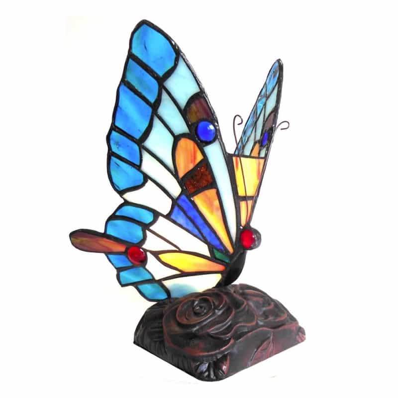 Kacy 5 Tiffany-Style 1 Light Butterfly Accent Table Lamp 9" Tall
