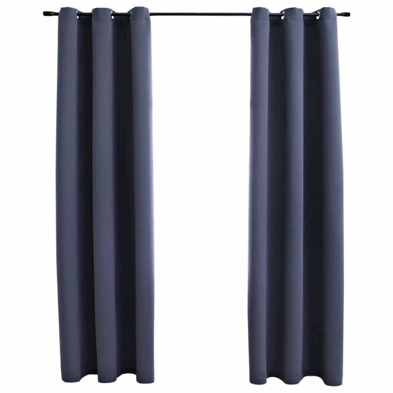 Vidaxl Blackout Curtains With Rings 2 Pcs Anthracite 37"X84" Fabric, 134841