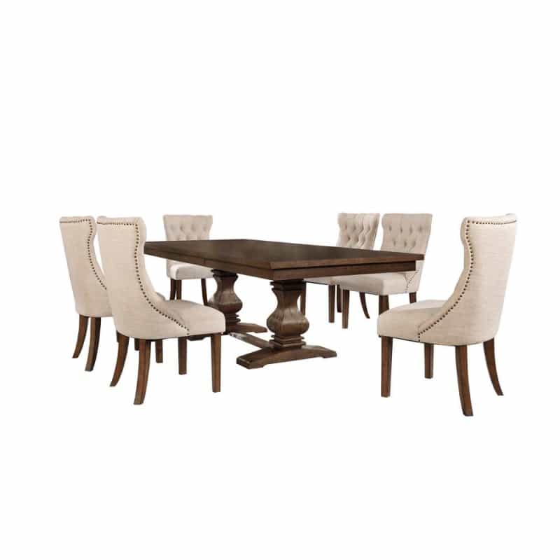 Classic 7Pc Dining Set W/Uph Side Chairs Tufted & Naildhead Trim, Table W/Center 18" Leaf