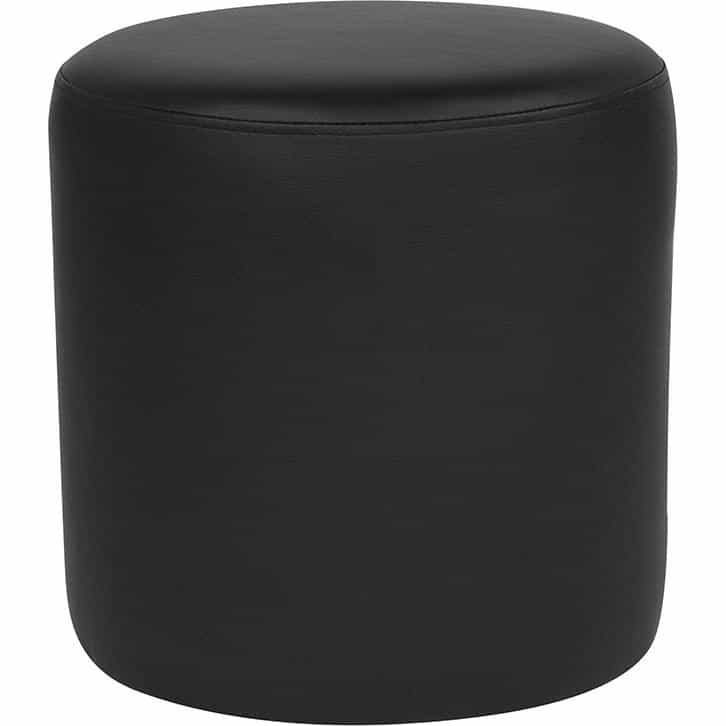 Upholstered Round Ottoman Pouf In Black Leathersoft