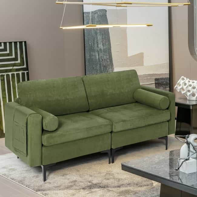 Modular 3-Seat Sofa Couch With Socket Usb Ports And Side Storage Pocket