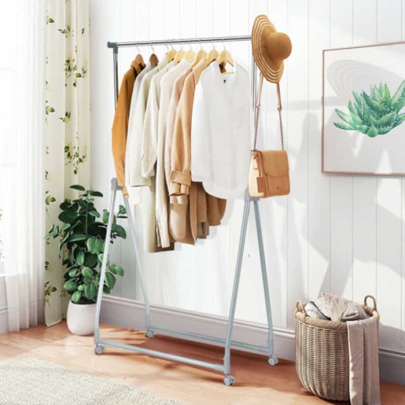 Extendable Foldable Heavy Duty Clothing Coat Rack Stand With Hanging Rod