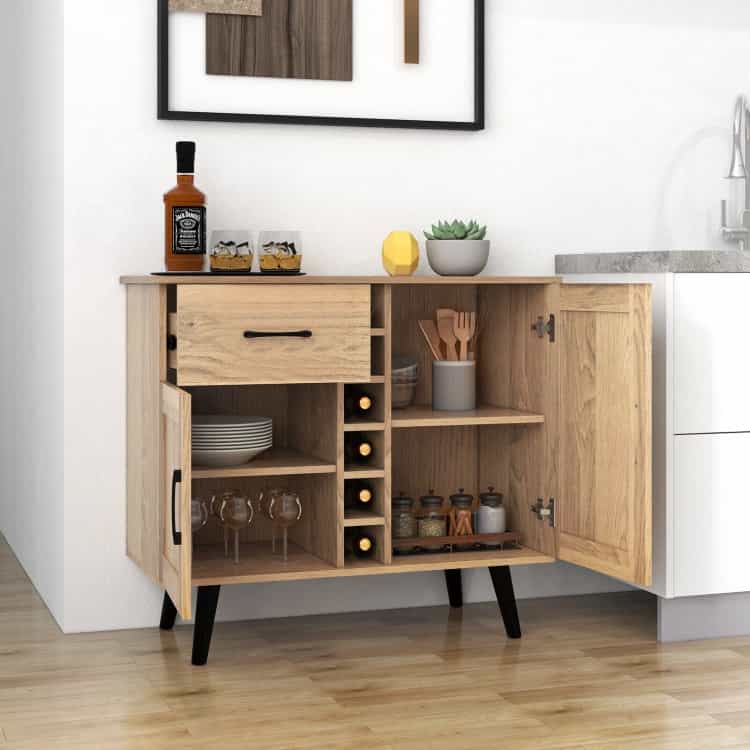2-Door Buffet Sideboard With 6-Bottle Wine Rack Drawer