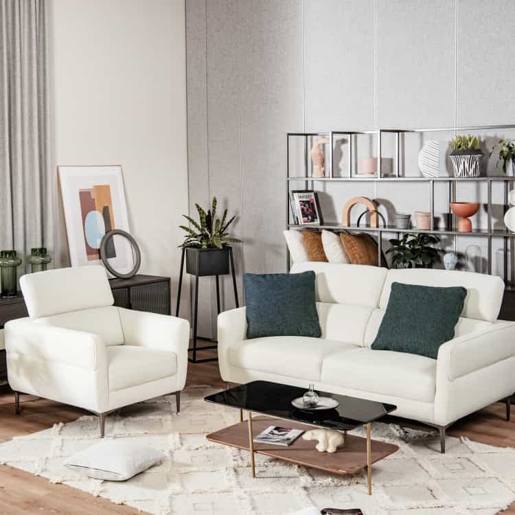 Modern Couched Sofa Set With Adjustable Headrest-White