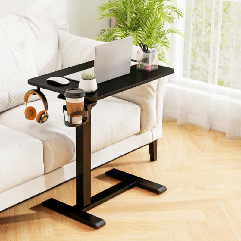 Mobile Standing Desk Height Adjustable Overbed Bedside Table With Cup Holder-Black