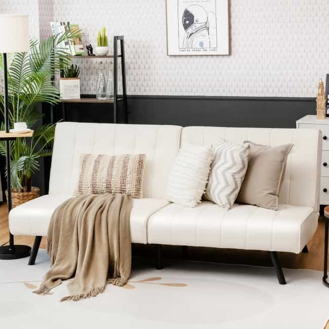 Convertible Pu Leather Sofa Bed With Adjustable Backrest For Living Room