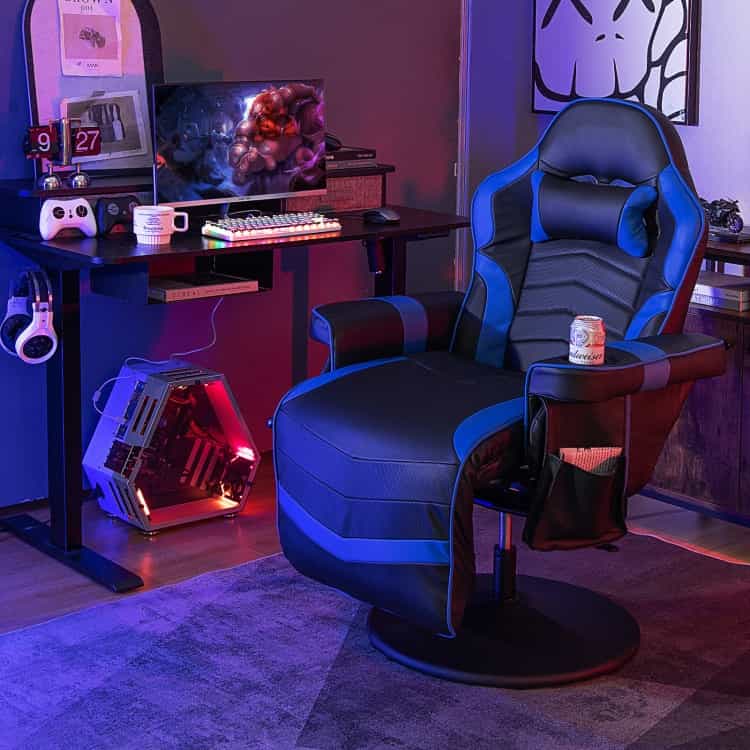 Massage Video Gaming Recliner Chair With Adjustable Height-Blue