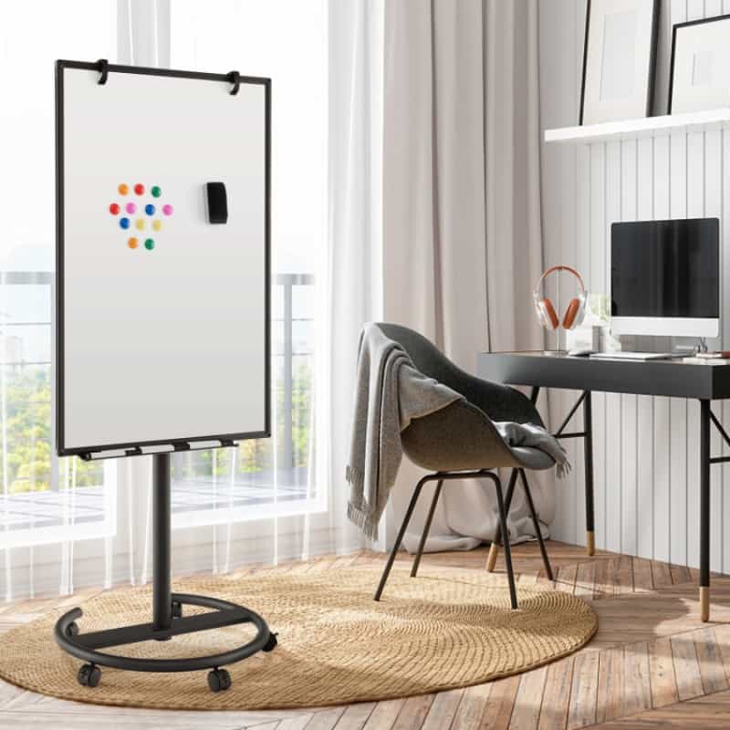 Height-Adjustable Mobile Whiteboard With Round Stand Paper Clips-Black