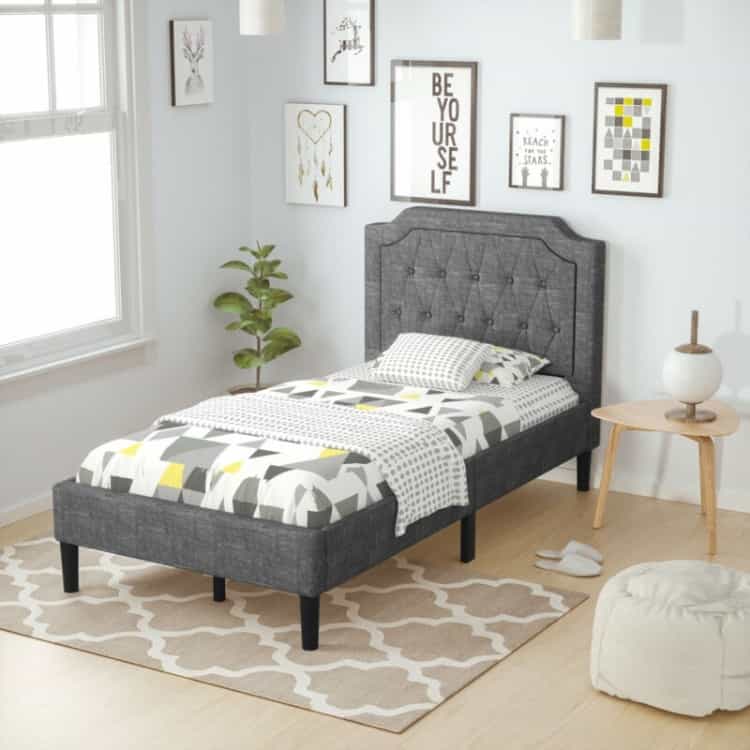 Linen Twin Upholstered Platform Bed With Frame Headboard Mattress Foundation