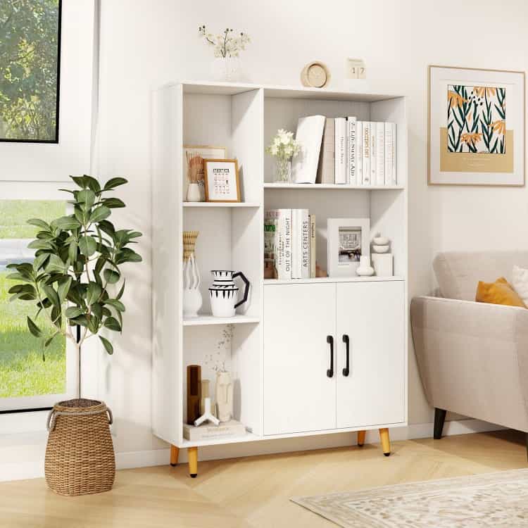 Free Standing Pantry Cabinet With 2 Door Cabinet And 5 Shelves