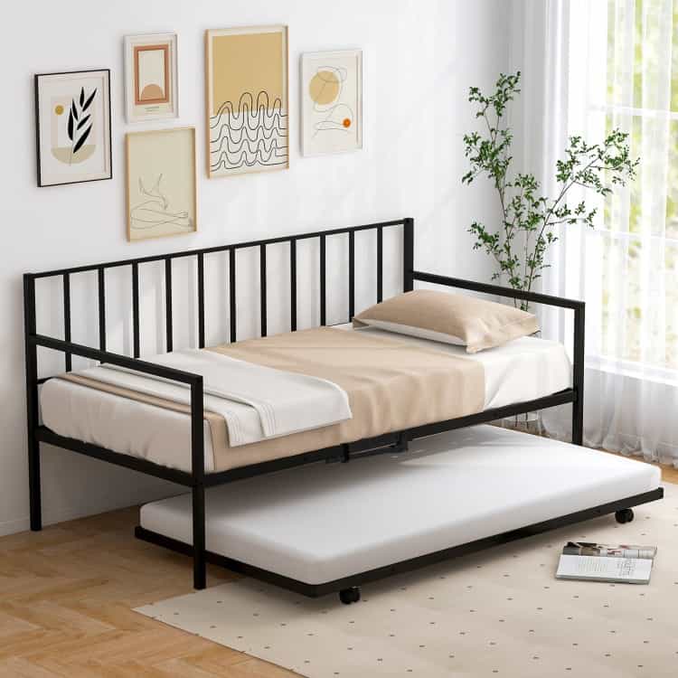 Twin Size Daybed And Trundle Frame Set Trundle Bedframe-Black