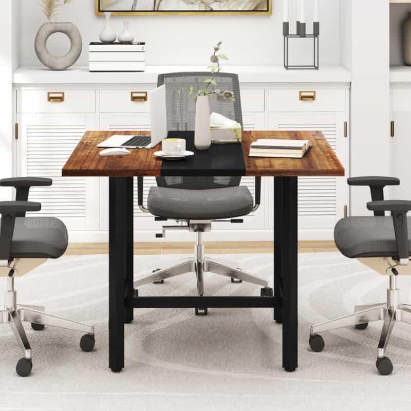 39.5 Inches Square Conference Table Meeting Room Table With Thickened Tabletop-Rustic Brown