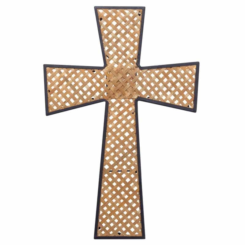 Basket Weave Metal Wood Wall Cross 18"h