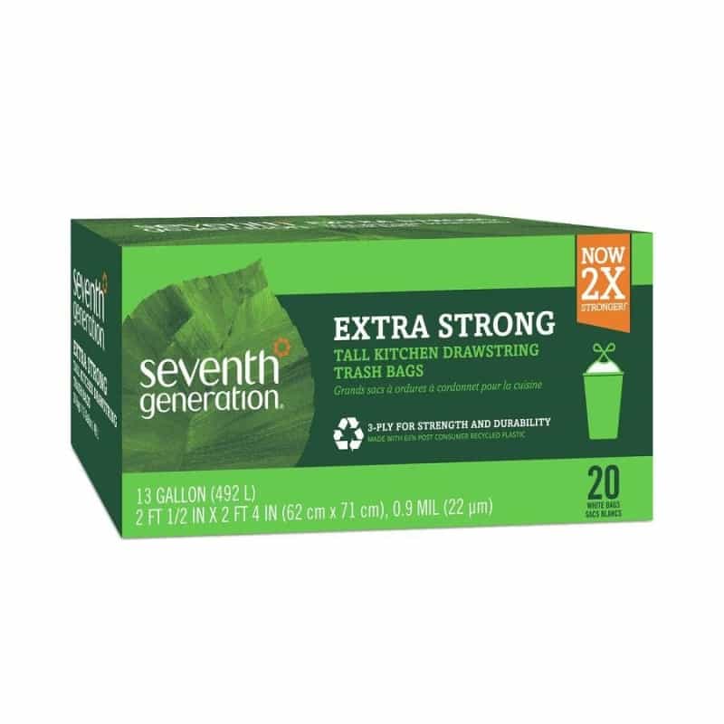 Seventh Generation Extra Strong Tall Kitchen Drawstring 13 Gallon Trash Bags 20 Count
