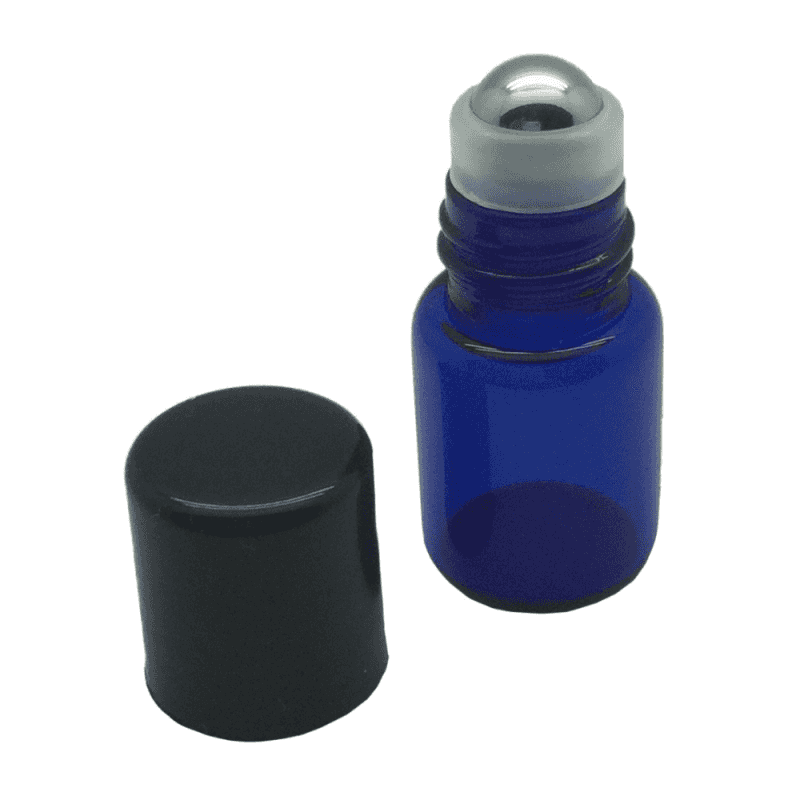 2 Ml Blue Glass Roller Bottles With Stainless Steel Roll On Inserts (12-Pack)