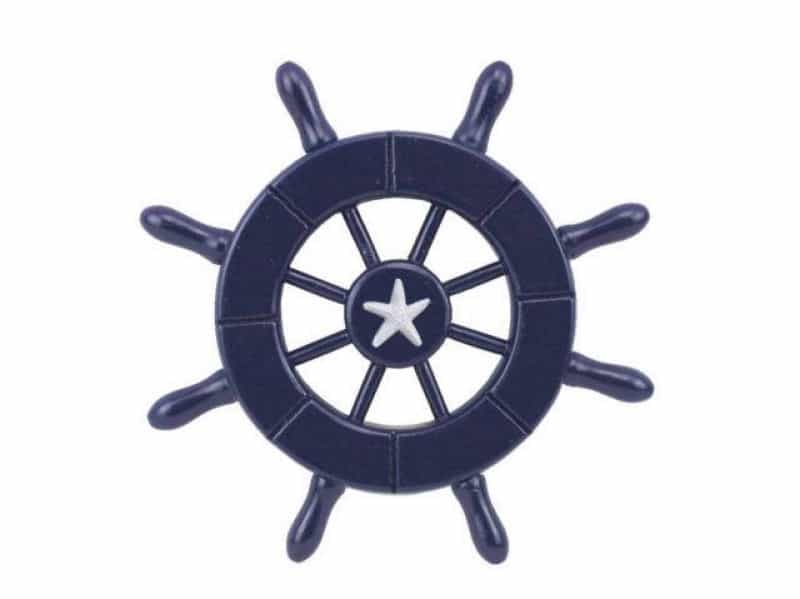 Dark Blue Decorative Ship Wheel With Starfish 6"