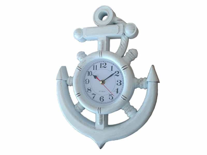 Whitewashed Ship Wheel And Anchor Wall Clock 15"