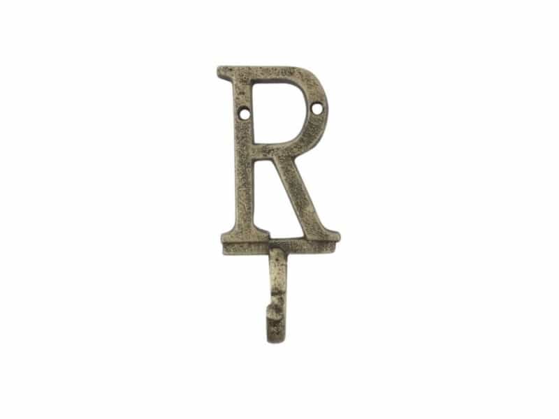 Rustic Gold Cast Iron Letter R Alphabet Wall Hook 6"