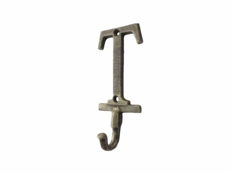Rustic Gold Cast Iron Letter T Alphabet Wall Hook 6"