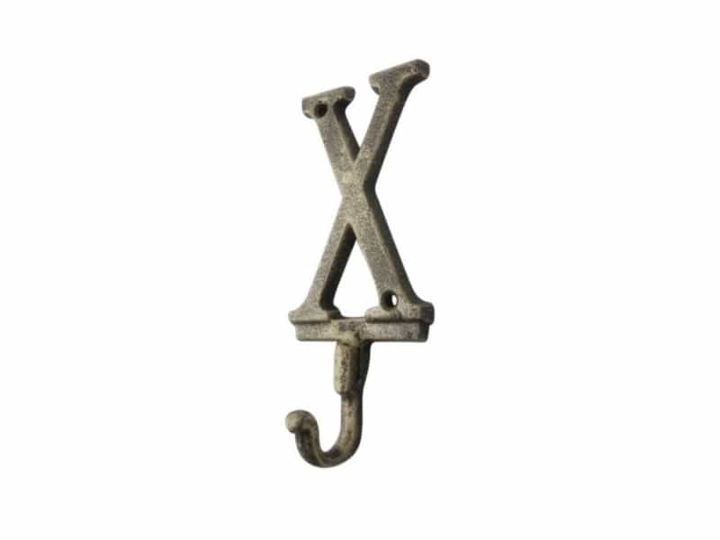 Rustic Gold Cast Iron Letter X Alphabet Wall Hook 6"