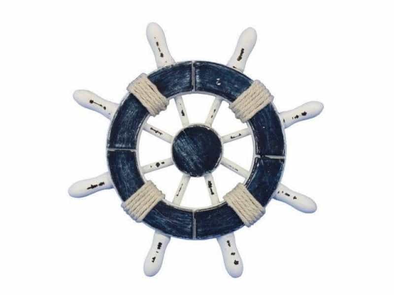 Rustic Dark Blue And White Decorative Ship Wheel 6"