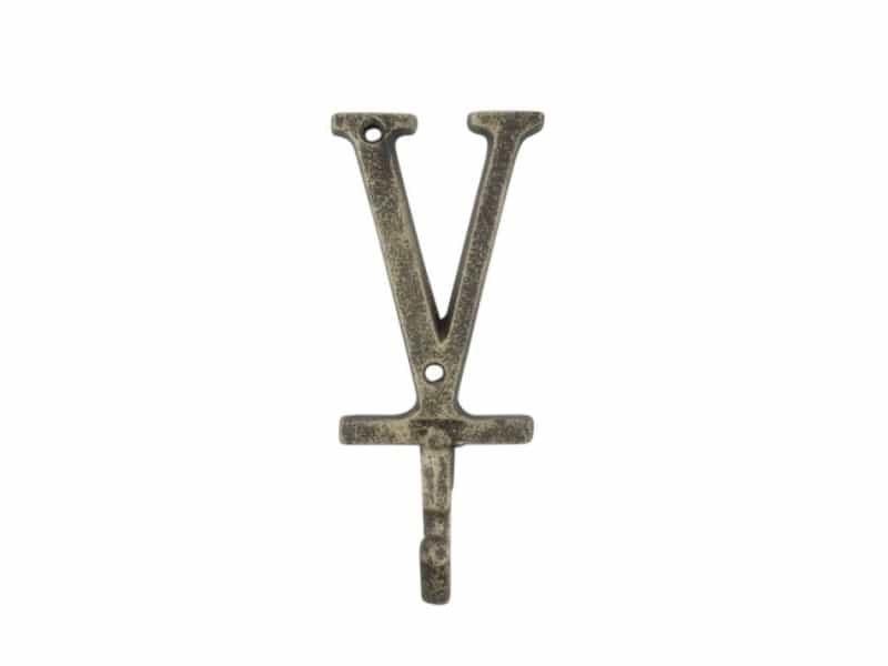 Rustic Gold Cast Iron Letter V Alphabet Wall Hook 6"