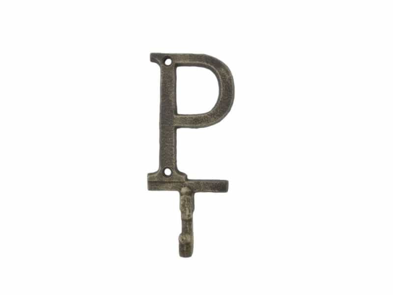 Rustic Gold Cast Iron Letter P Alphabet Wall Hook 6"