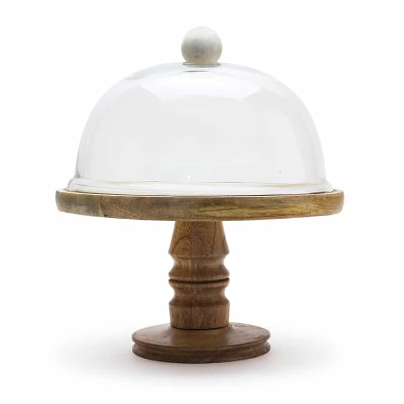 Dome On Pedestal Plate Stand 10.5"D X 12"H Wood/Glass