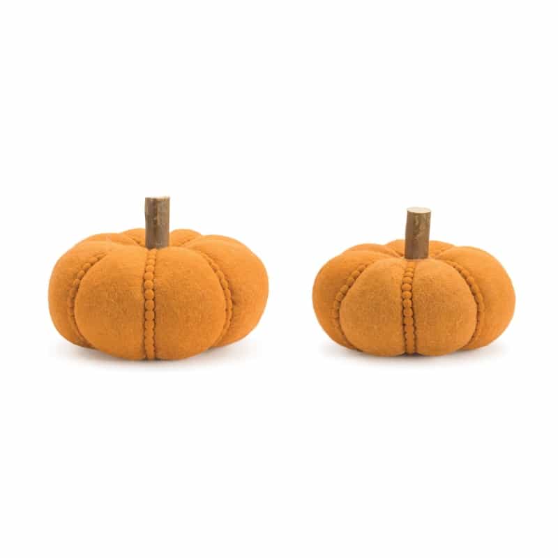Pumpkin (Set Of 2) 8.5"D X 6.5"H, 10"D X 7"H Polyester/Wool/Wood