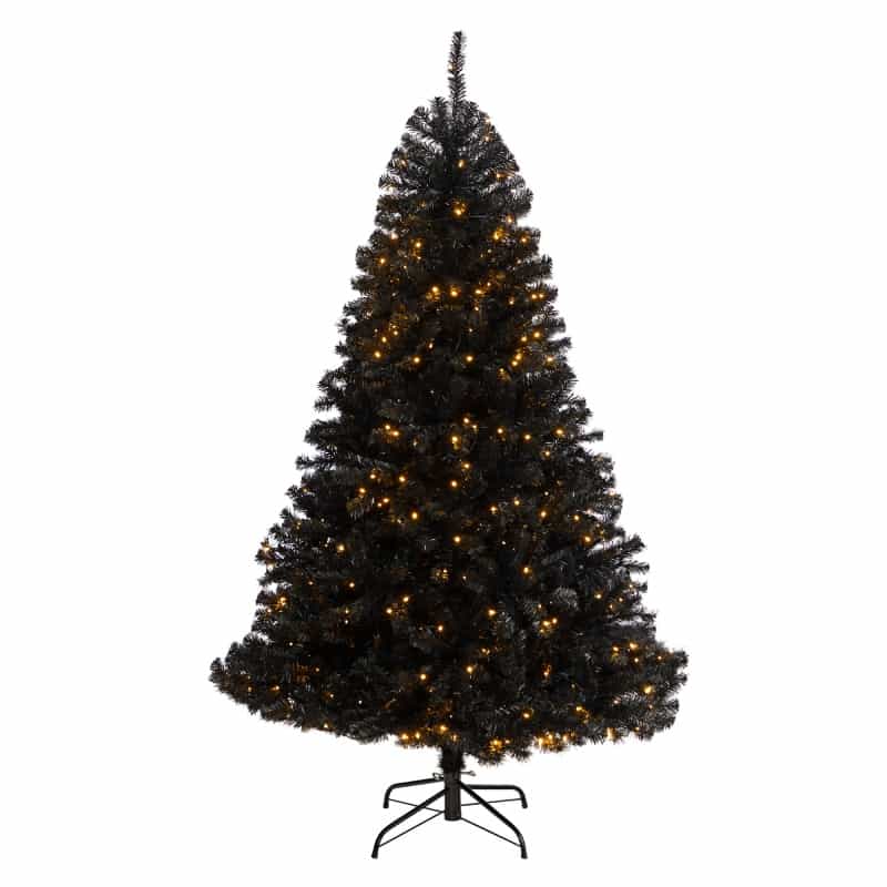 6’ Black Artificial Christmas Tree With 400 Clear Led Lights And 1036 Tips