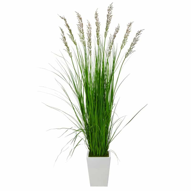 75” Grass Artificial Plant In White Metal Planter