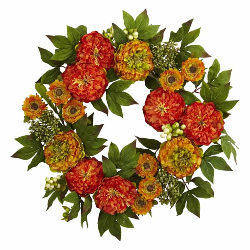 24” Peony And Mum Wreath