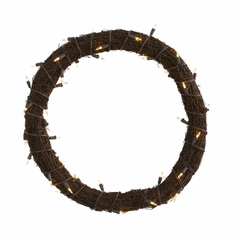 20” Vine Wreath With 50 White Warm Led Lights