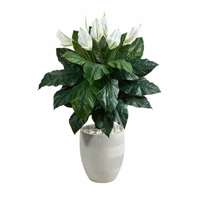 4’ Spathiphyllum Artificial Plant In White Designer Planter