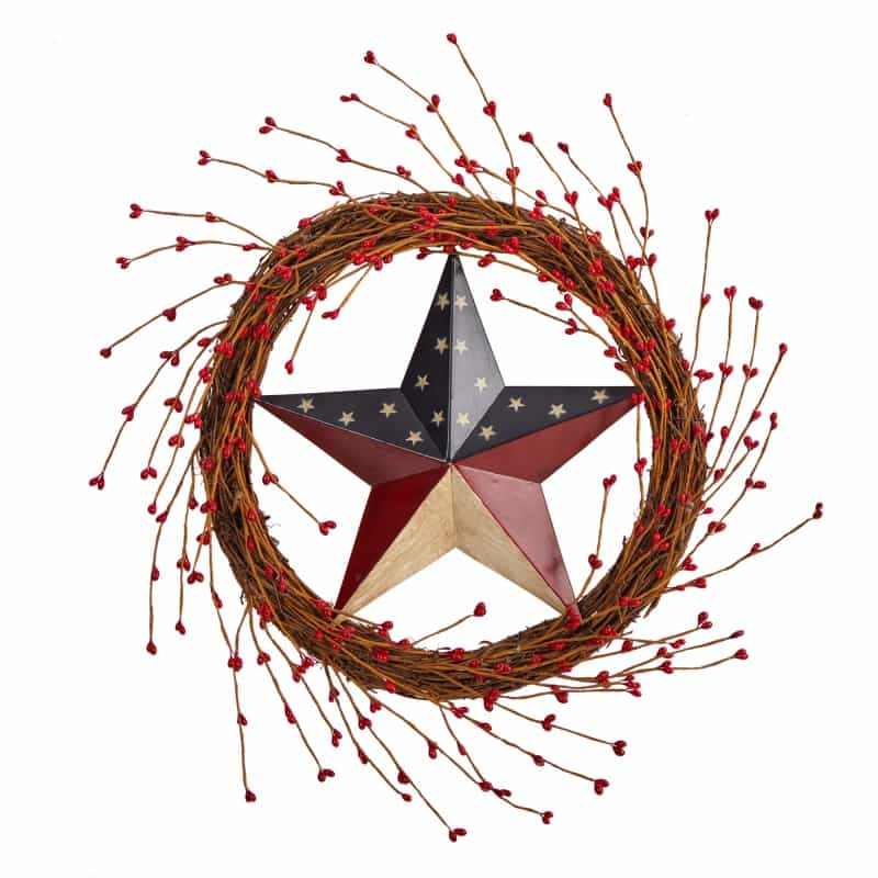 20” Americana Patriotic Star Wreath Red White And Blue