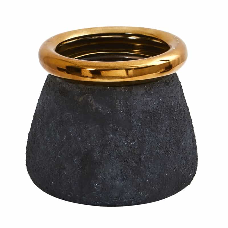 10” Stone Planter With Bronze Rim