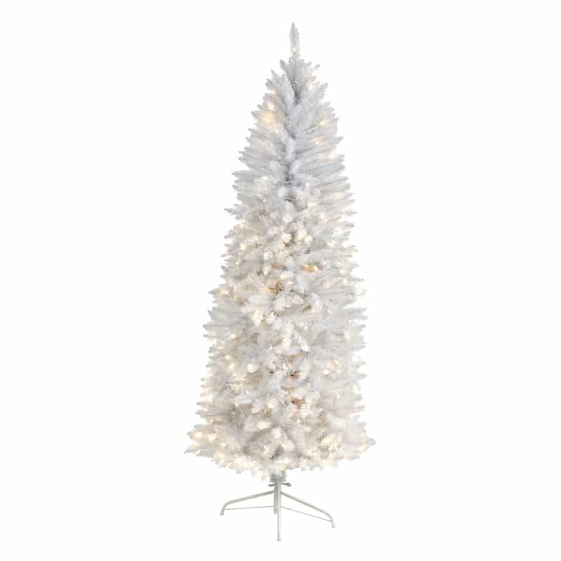 6’ Slim White Artificial Christmas Tree With 250 Warm White Led Lights And 743 Bendable Branches