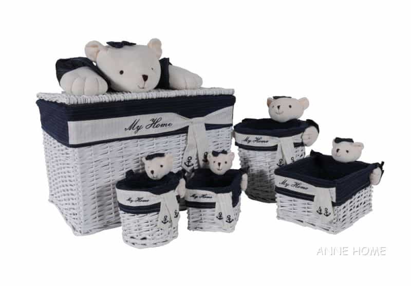 Set Of 5 Rectangular Willow Baskets Bear Design