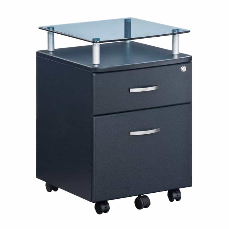 Techni Mobili Rolling File Cabinet With Glass Top, Graphite