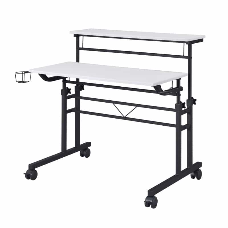Techni Mobili Rolling Writing Desk With Height Adjustable Desktop And Moveable Shelf, White