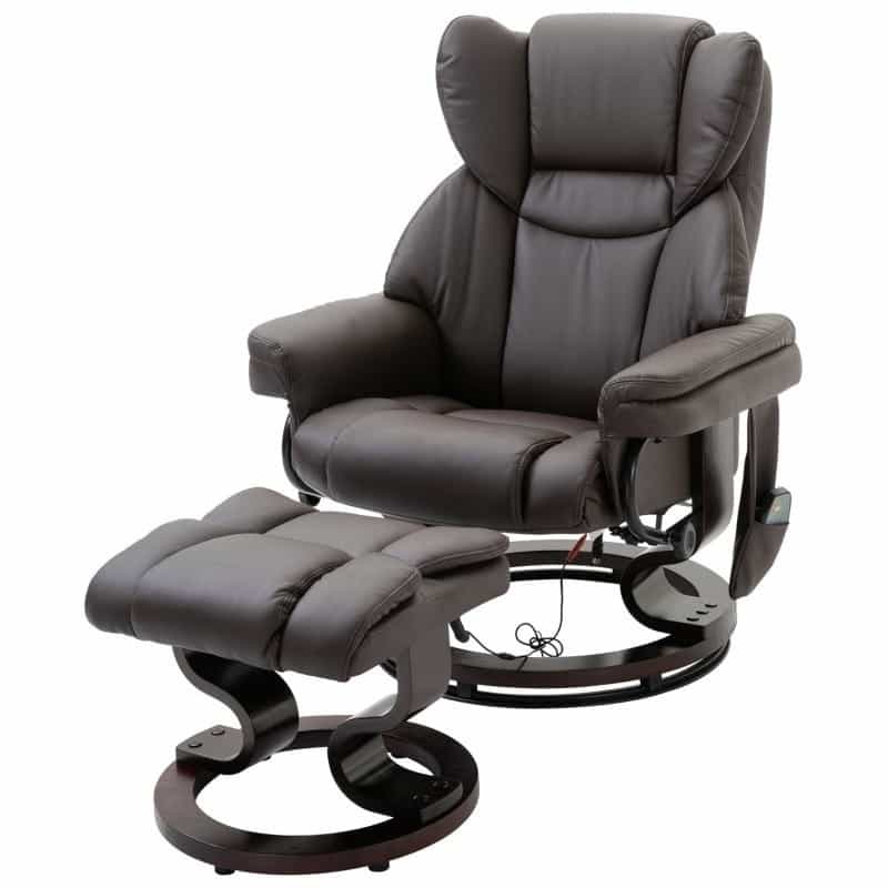 Adjustable Brown Faux Leather Remote Massage Recliner Chair W/ Ottoman
