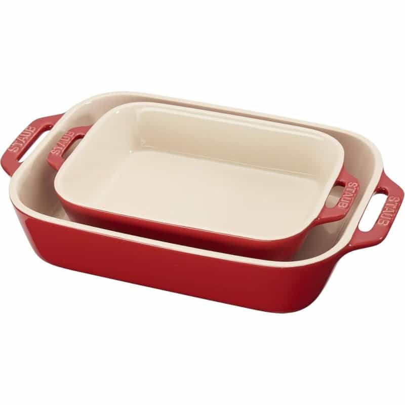 2 Piece Ceramic Stoneware Baking Dish Set In Cherry Red / Ivory