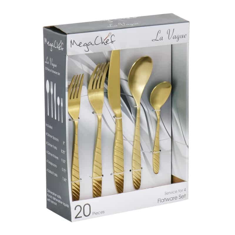 Megachef La Vague 20 Piece Flatware Utensil Set, Stainless Steel Silverware Metal Service For 4 In