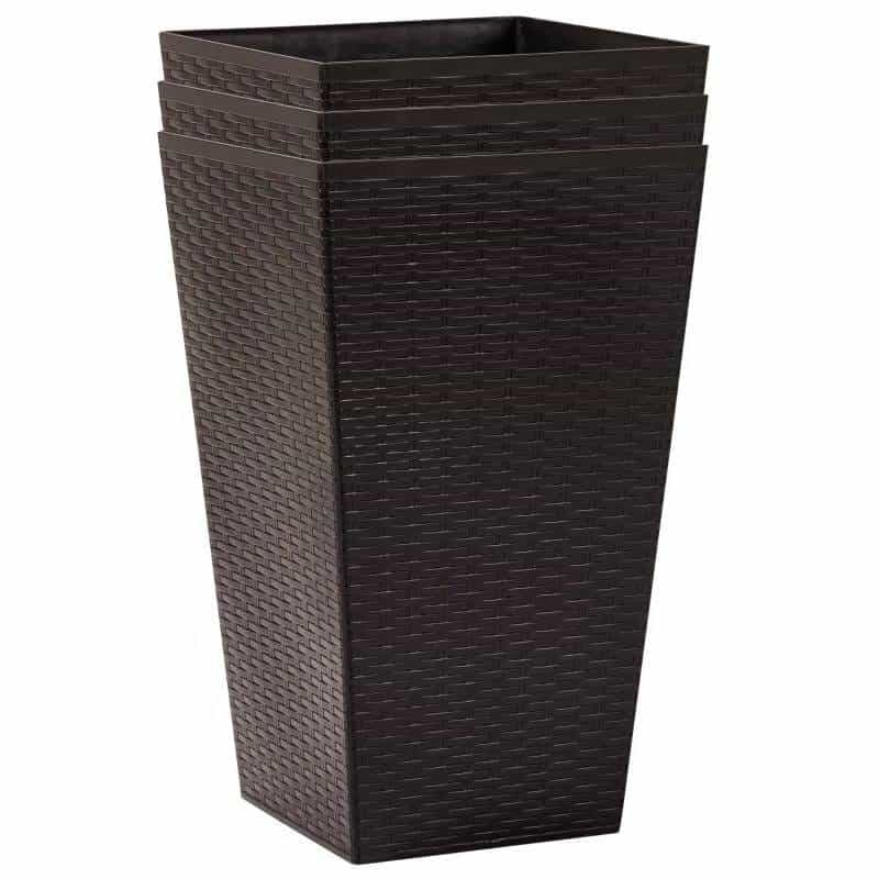 Set Of 3 - Brown Faux Rattan Plastic Tall Large Flower Pots