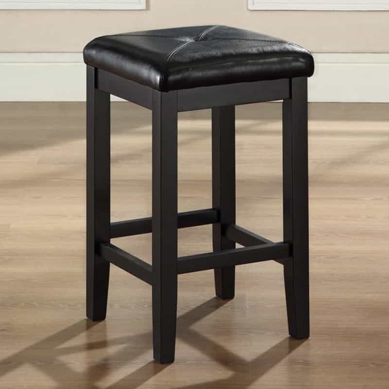 Set Of 2 - Black 24-Inch Backless Barstools With Faux Leather Seat