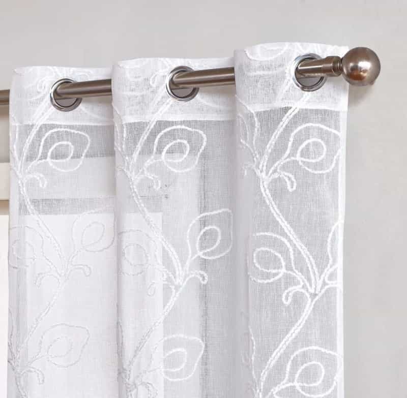 Set Of Two 84" White Boho Embroidered Window Panels