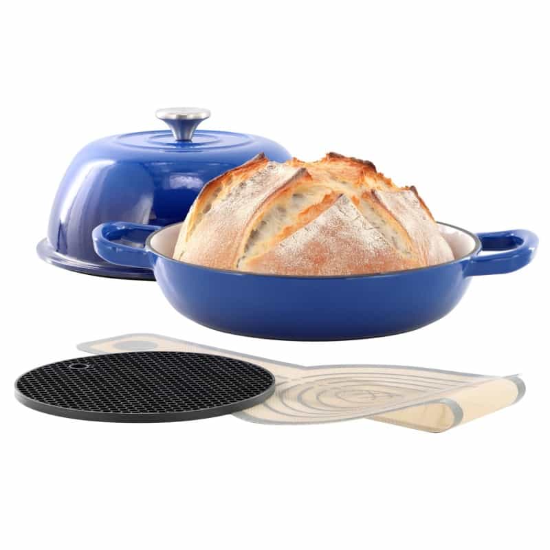Megachef 6 Quart Enameled Cast Iron Bread Pot In Blue With Baking Mat