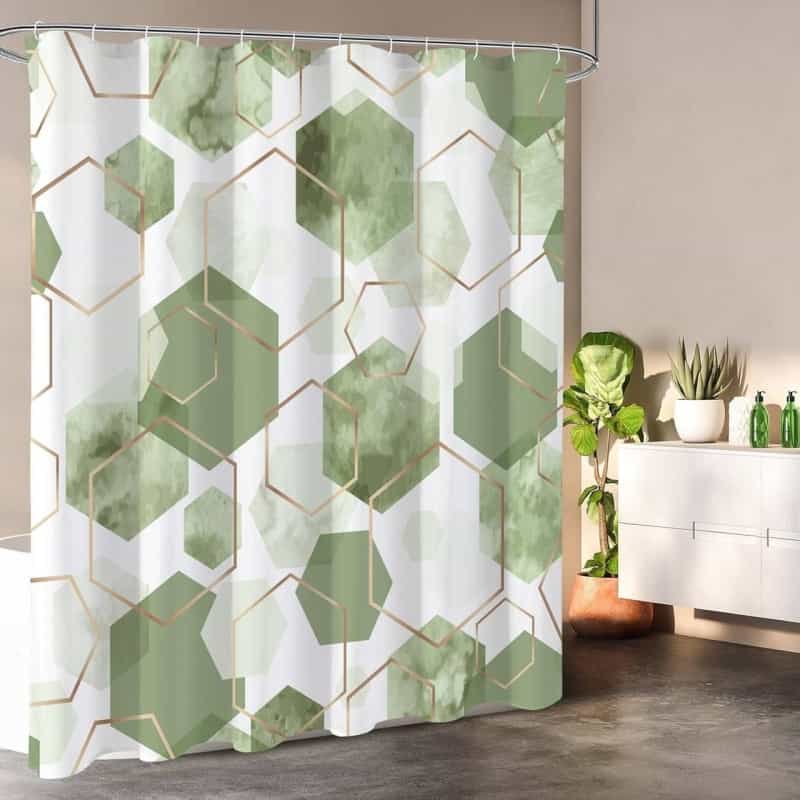 72"W X 78"H Abstract Green White Geometric Polyester Shower Curtain