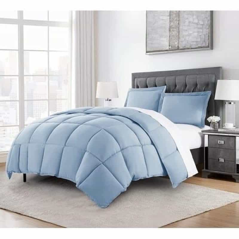 Queen Size Reversible Microfiber Down Alternative Comforter Set In Blue