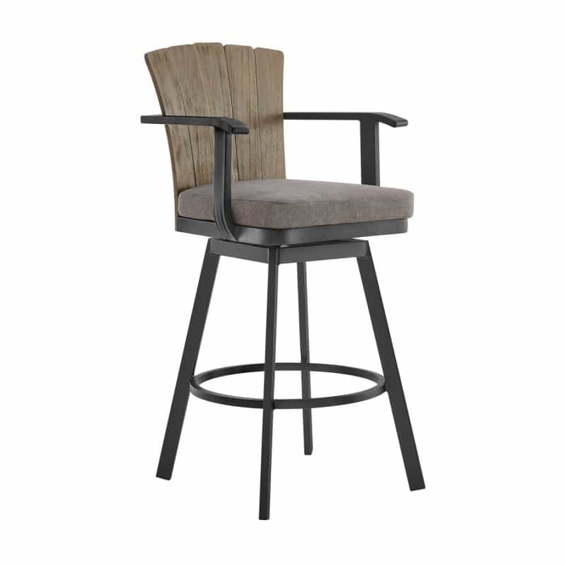 40" Charcoal Metal Swivel Outdoor Counter Height Bar Chair With Footrest